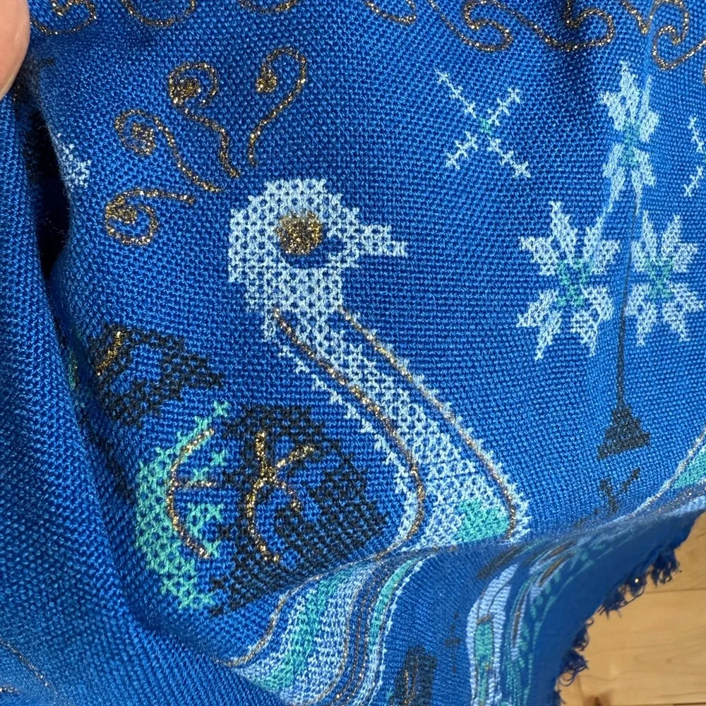 Vibrant Blue Table Runner‎ with Peacock Design